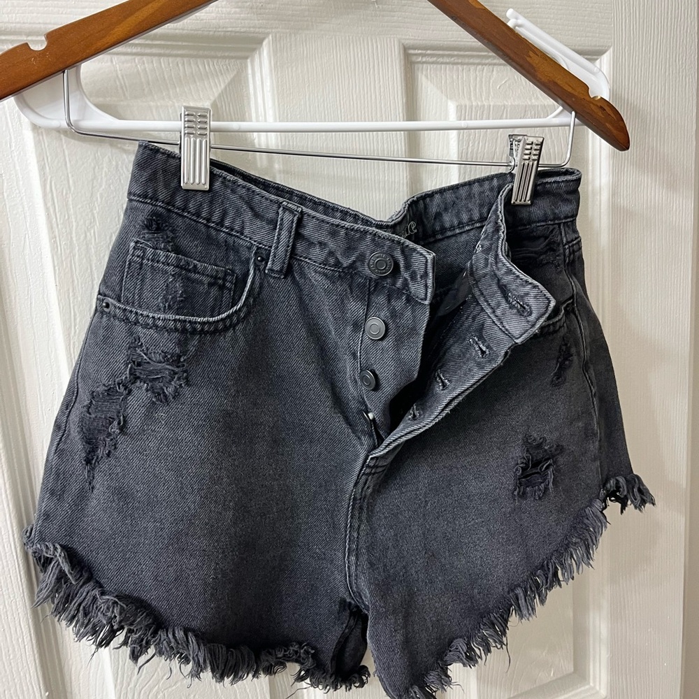Black ripped jean shorts